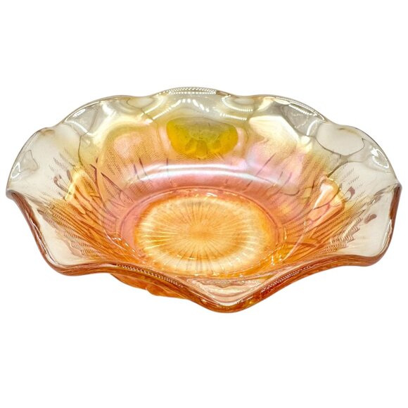 Jeannette Iris & Herringbone Marigold Bowl 5.5 inch Carnival Glass Wavy Edge - Picture 1 of 5
